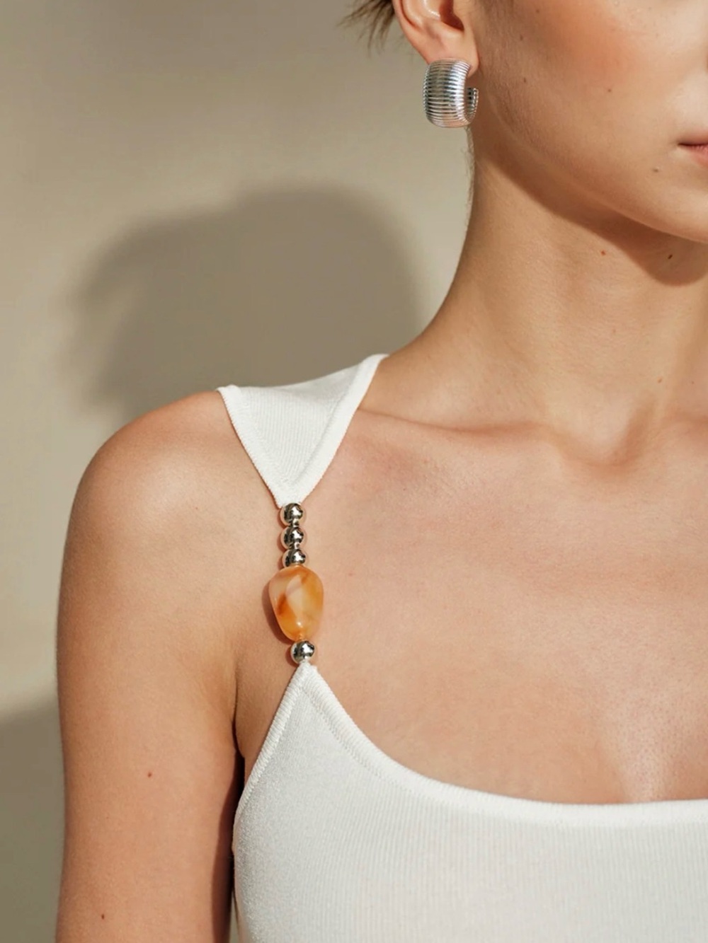 Commense White Beaded-Strap Crop Knit Tank - Picture 6 of 7